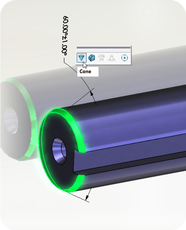 使用DimXpert在轴上的锥角和公差标注 使用DimXpert在轴上的锥角和公差标注